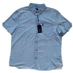 Ben Sherman NWT Men's XL Chambray Short Sleeve Shirt Blue Casual Button-Up